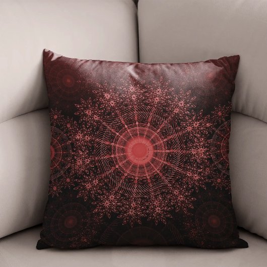 深紅の花きらめくアート クッション