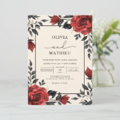 深紅の花のロマンティックな結婚式 招待状 (スタンド正面)