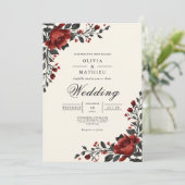 深紅の花の角 ロマンティックな結婚式 招待状 (スタンド正面)