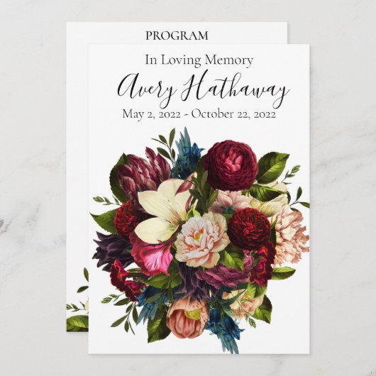 深紅の花束　葬儀　追悼プログラム 招待状 (正面/裏面)