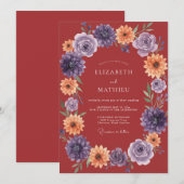 深紅の花輪の結婚式 招待状 (正面/裏面)