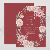 深紅の花輪の結婚式 招待状 (正面/裏面)