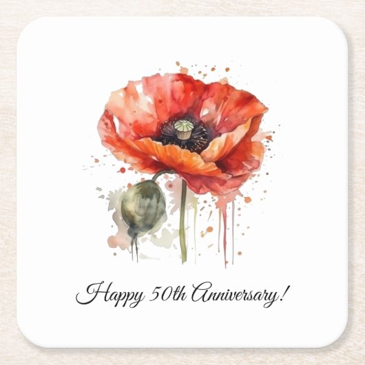 深紅の華咲く、カスタム スクエアペーパーコースター (正面)