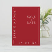 深紅の赤と白のタイポグラフィ結婚式Save the Date セーブザデート (スタンド正面)