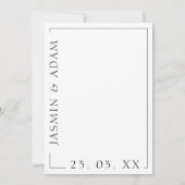 深紅の赤と白のタイポグラフィ結婚式Save the Date セーブザデート (裏面)