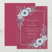 深紅の銀の野の花の結婚式 招待状 (正面/裏面)