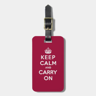 深紅のKeep Calm and Carry On (白い文字) ラゲッジタグ