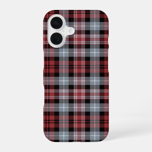 深紅白黒のチェック柄 iPhone 16ケース (裏面)