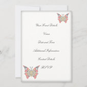 深紅色および金ゴールドの蝶 招待状 (裏面)