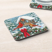 深紅色とクリスマスバードフィーダー コースター (左側)