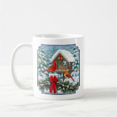 深紅色とクリスマスバードフィーダー コーヒーマグカップ (左)