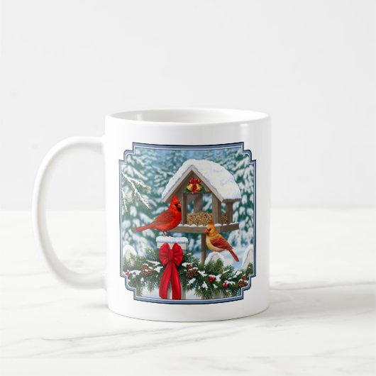 深紅色とクリスマスバードフィーダー コーヒーマグカップ (左)