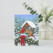 深紅色とクリスマスバードフィーダー シーズンポストカード (スタンド正面)