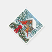 深紅色とクリスマスバードフィーダー スタンダードカクテルナプキン (角)