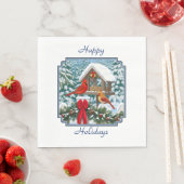 深紅色とクリスマスバードフィーダー スタンダードランチョンナプキン (インサイチュ)