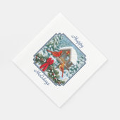 深紅色とクリスマスバードフィーダー スタンダードランチョンナプキン (角)