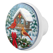 深紅色とクリスマスバードフィーダー セラミックノブ (右)