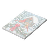 深紅色とクリスマスバードフィーダー ノートパッド (回転)