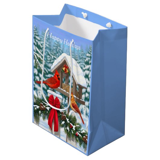 深紅色とクリスマスバードフィーダー ミディアムペーパーバッグ (正面アングル)