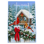 深紅色とクリスマスバードフィーダー ミディアムペーパーバッグ (裏面)