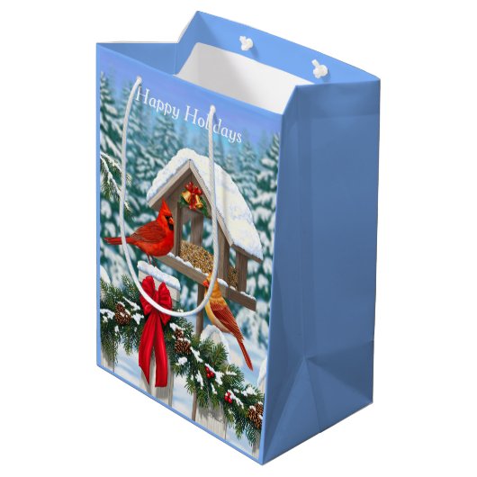 深紅色とクリスマスバードフィーダー ミディアムペーパーバッグ (裏面アングル)