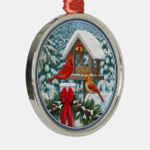 深紅色とクリスマスバードフィーダー メタルオーナメント (右)