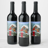 深紅色とクリスマスバードフィーダー ワインラベル (ボトル)