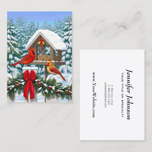 深紅色とクリスマスバードフィーダー 名刺 (正面/裏面)