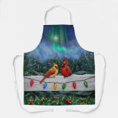 深紅色とクリスマスライト冬の雪 エプロン (正面)