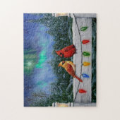 深紅色とクリスマスライト冬の雪 ジグソーパズル (縦)