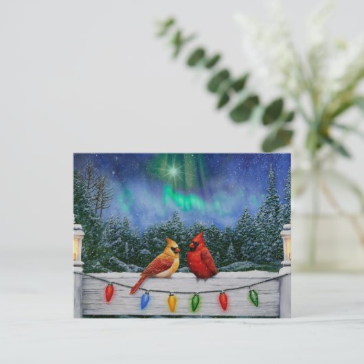 深紅色とクリスマスライト冬の雪 ポストカード (スタンド正面)