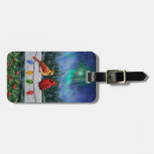 深紅色とクリスマスライト冬の雪 ラゲッジタグ (正面横)