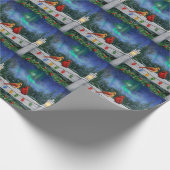 深紅色とクリスマスライト冬の雪 ラッピングペーパー (角)