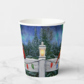 深紅色とクリスマスライト冬の雪 紙コップ (左)