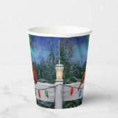 深紅色とクリスマスライト冬の雪 紙コップ (右)