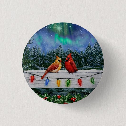 深紅色とクリスマスライト冬の雪 缶バッジ (正面)