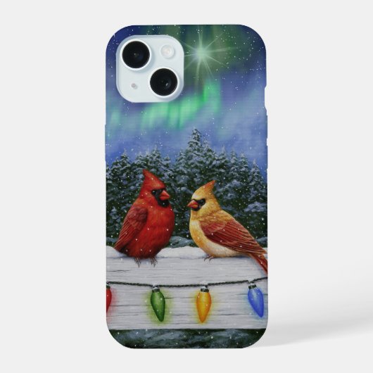 深紅色とクリスマスライト冬の雪 iPhone 15ケース (裏面)
