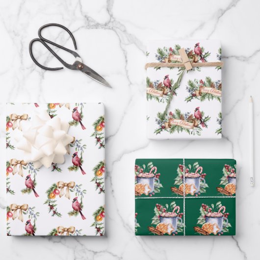 深紅色とココアクリスマス ラッピングペーパーシート (正面)