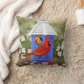 深紅色とブルーバードハウス クッション (ブランケット)