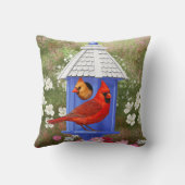 深紅色とブルーバードハウス クッション (裏面)