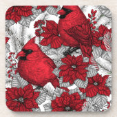 深紅色とポインセチア赤と白 コースター (正面)