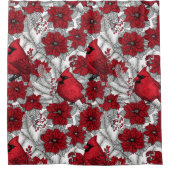 深紅色とポインセチア赤と白 シャワーカーテン (正面)