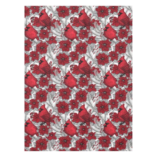 深紅色とポインセチア赤と白 テーブルクロス (正面)