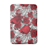 深紅色とポインセチア赤と白 バスマット (正面縦)