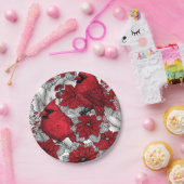 深紅色とポインセチア赤と白 ペーパープレート (パーティー)