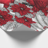 深紅色とポインセチア赤と白 ラッピングペーパー (角)