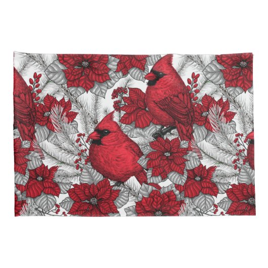 深紅色とポインセチア赤と白 枕カバー (裏面-右)