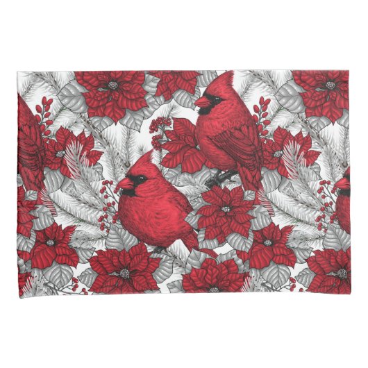 深紅色とポインセチア赤と白 枕カバー (正面右)