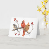 深紅色と冬の果実との《鳥》アメリカゴガラ カード (黄色い花)