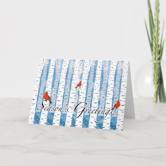 深紅色と樺の木の木で季節の挨拶 シーズンカード (正面)